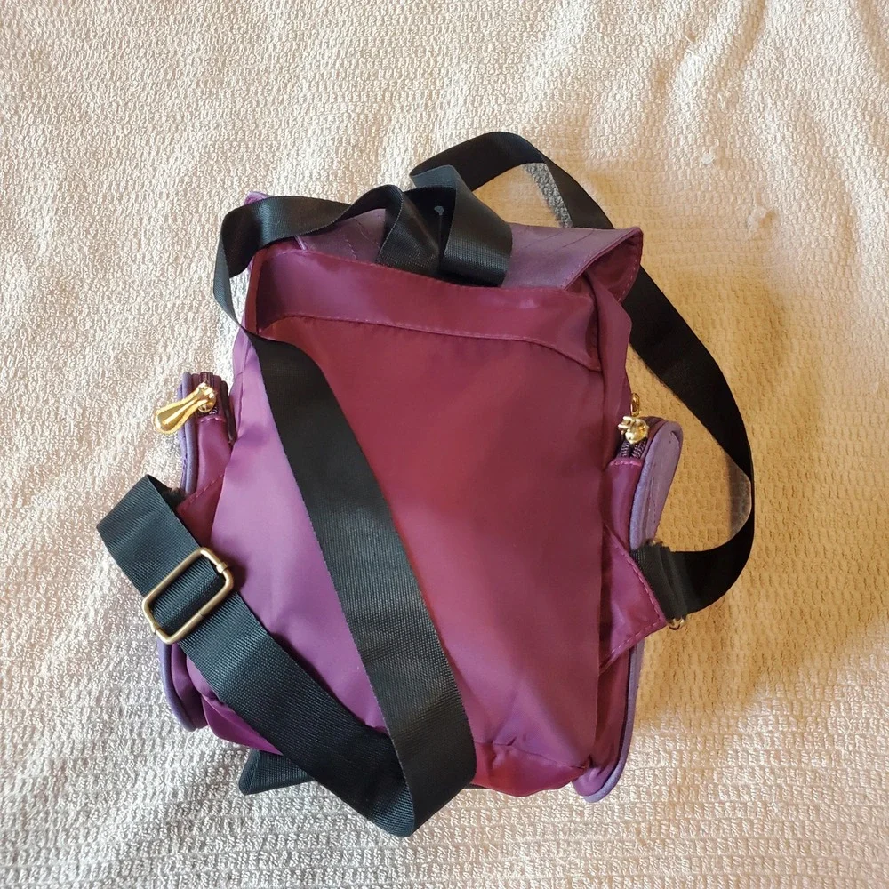 Kids/ teens Purple Owl Animal Backpack Whimsical Nylon Faux Suede Small Bag